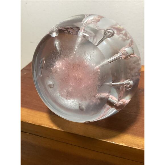 Vintage Art Glass Controlled Bubble Pink Paperweight Bud Vase Unsigned 8” Tall - Picture 6 of 6